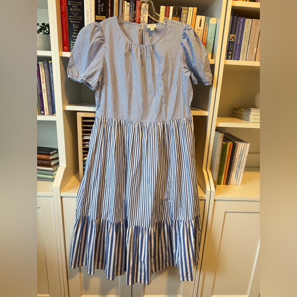 J. Crew Blue and White Striped Midi Dress